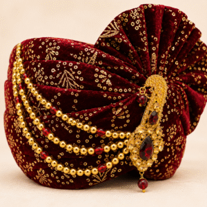 Royal Red Groom Safa with Kalgi and Pearl chain