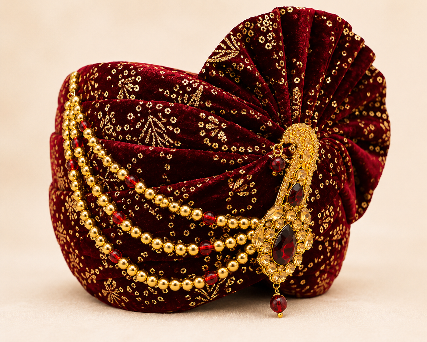 Royal Red Groom Safa with Kalgi and Pearl chain