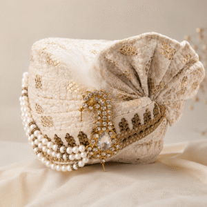 Royal Cream Groom Safa with pearl chain